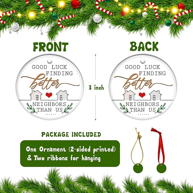 GEEMBI Neighbor Christmas Ornaments 2025 - Neighborhood Ceramic Funny Ornaments - Neighbor Gifts for Christmas Decorations, Farewell Goodbye Gifts for Neighbors, Funny Neighbors Ornament