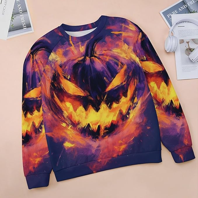 Halloween Sweatshirts for Women Funny and Spooky Print Crewneck Oversized Pullover Outdoor Lounge Fashion Sweater