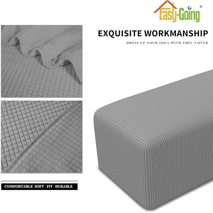 Easy-Going Stretch Ottoman Cover Folding Storage Stool Furniture Protector Soft Rectangle slipcover with Elastic Bottom (Ottoman X-Large,Light Grey)