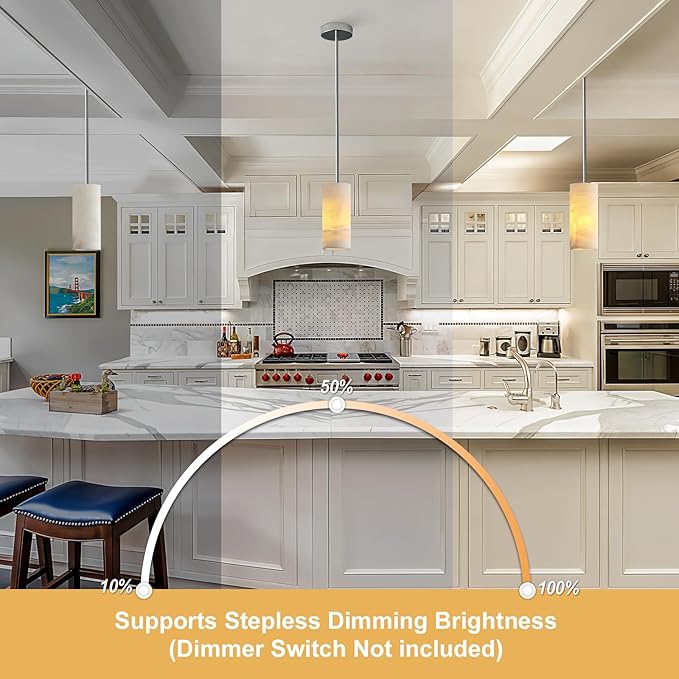 Alabaster Pendant Light Kitchen Island, H-9.5in Nickel Pendant Light Fixtures with Natural Marble Shade, Adjustable Ceiling Pendant for Dining Room, Living Room, Bedroom & Bathroom