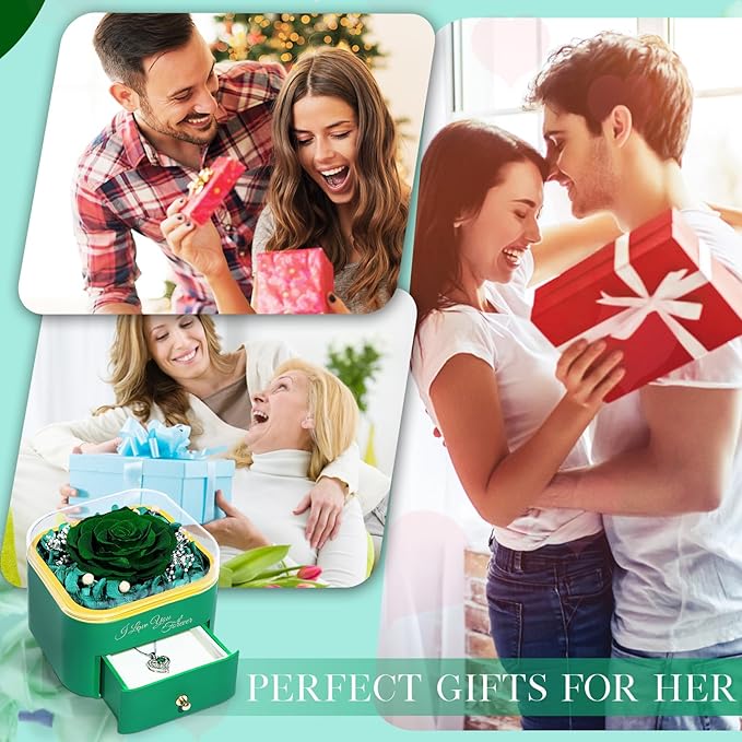 Beferr Birthday Gifts for Women Preserved Real Rose with Necklace Eternal Roses Forever Flowers for Delivery Prime Christmas Day Gifts for Mom Grandma Wife Sister Her from Daughter