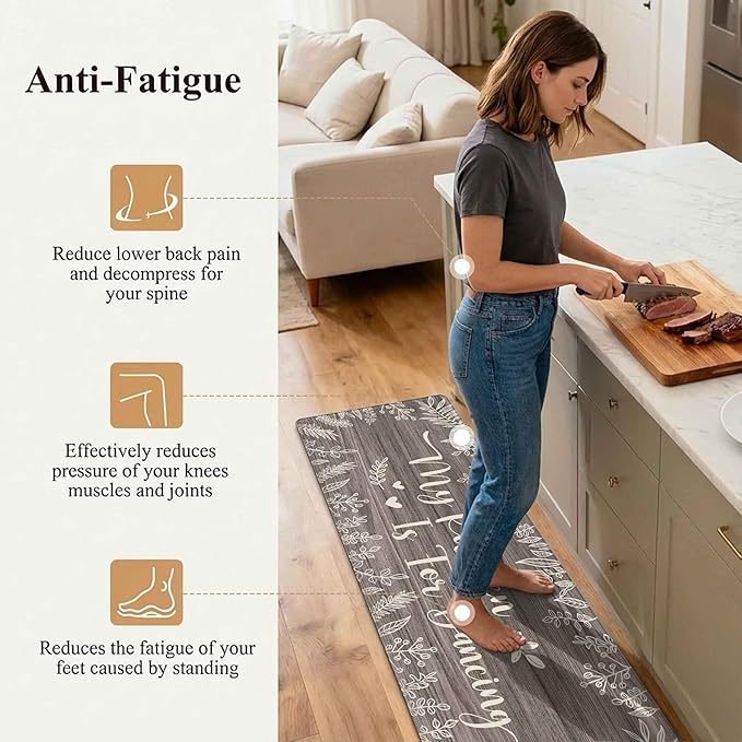 Kitchen Rug Mats for Floor Cushioned Anti Fatigue Gray Kitchen Rugs Sets of 2 Rustic Farmhouse Non Slip Waterproof Comfort Memory Foam Standing Floor Mat for Office Laundry Sink Desk
