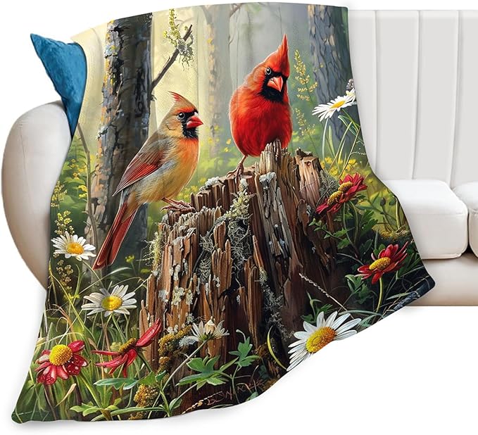 Tijuboni Cardinal Bird Throw Blanket Cardinal Gifts for Girls Boys Women Men Kids Adults Soft Flannel Fleece Blanket for Couch Sofa Bed Home Decor 40"x50"