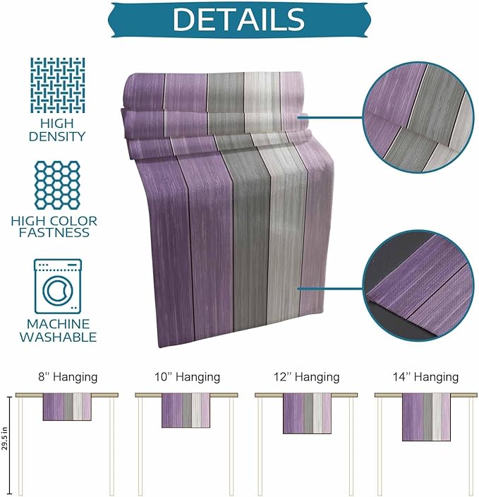 Farmhouse Cotton Linen Table Runner Dresser Scarf Retro Rustic Barn Wood Texture Ombre Lavender Purple Gray Non-Slip Rectangle Settings Decoration for Kitchen Home Dining Holiday, 18x72 inch