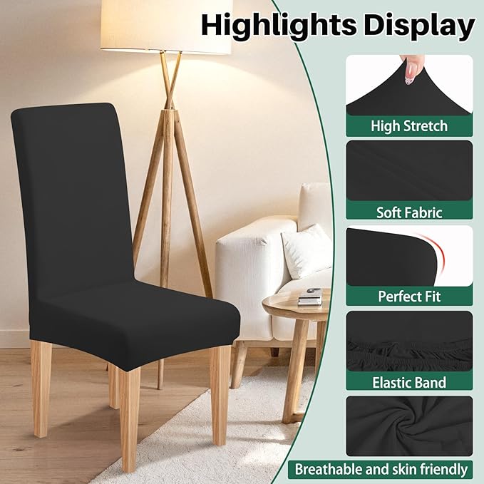 Dioxide High Stretch Chair Covers for Dining Chairs, Washable Dining Chair Covers Set of 4, Soft Dining Chairs Seat Covers, Parsons Chair Slipcover Protectors for Home Hotel Restaurant Banquet