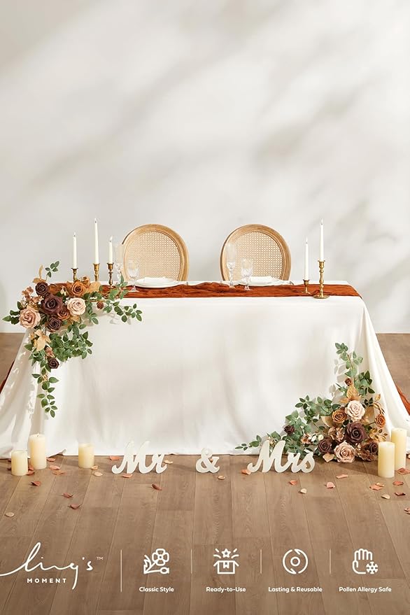 Ling's moment 2PCS Walnut Brown Artificial Flower Garland Spiea Floral Swags Wedding Arch Flowers Taupe Centerpieces for Sweetheart Head Table Easel Wall Entryway Board Backdrop Decoration