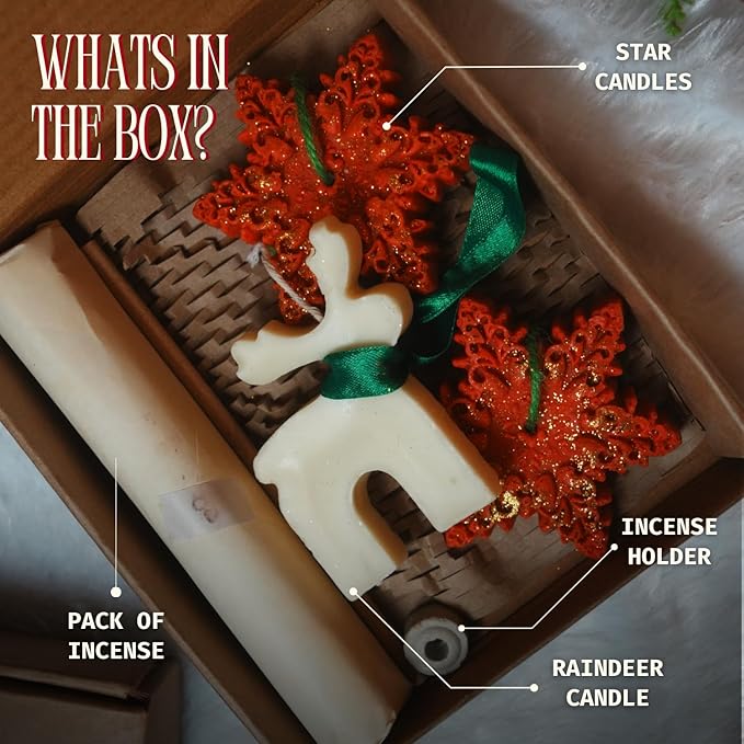 Pine Christmas Tree Scent Sticks - 20 Incense + 3 Wax Melts Ornaments in Xmas Stars & Reindeer Shape (Mulled Wine Aroma) | Scented Christmas Hanging Decorations for Trees