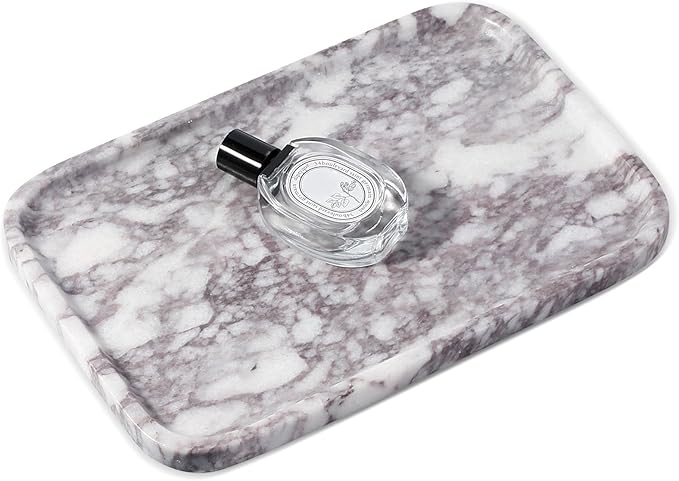 Luxury Marble Vanity Tray, Bathroom Tray Countertop, Calacatta Marble/Stone, Home Decorative Dresser Organizer, Storage for Kitchen Sink, Perfume Jewelry Holder(Purple&White)