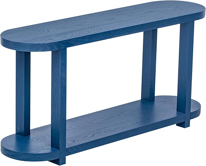 Modern Minimalist Console Table Entryway Table with Streamlined Desktop Design, 63'' Long Ash Veneer Curved Accent Sofa Table for Living Room Hallway Foyer Corridor (Navy Blue-VE)