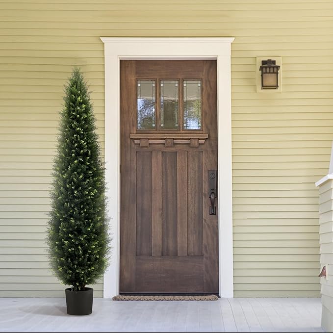 Artificial Plants Outdoor & Indoor Fake Greenery Trees, 6 ft Tall Tree uv Resistant Artificial Cedar Pine Front Porch Plants, Realistic Topiary Trees Arborvitae, Home Faux Outdoor Plants