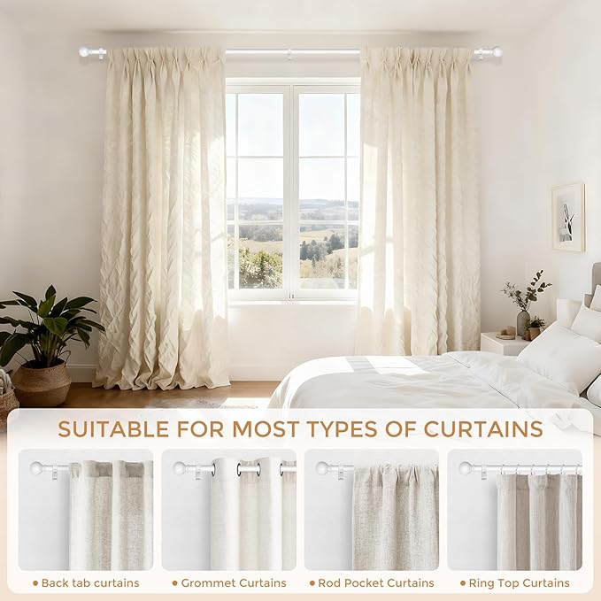 White Curtain Rods 66 to 120 Inches(5.5-10 Feet),5/8 inch Splicing Drapery Rods,Small Curtain Rods Set,Size: 36''-120'', White