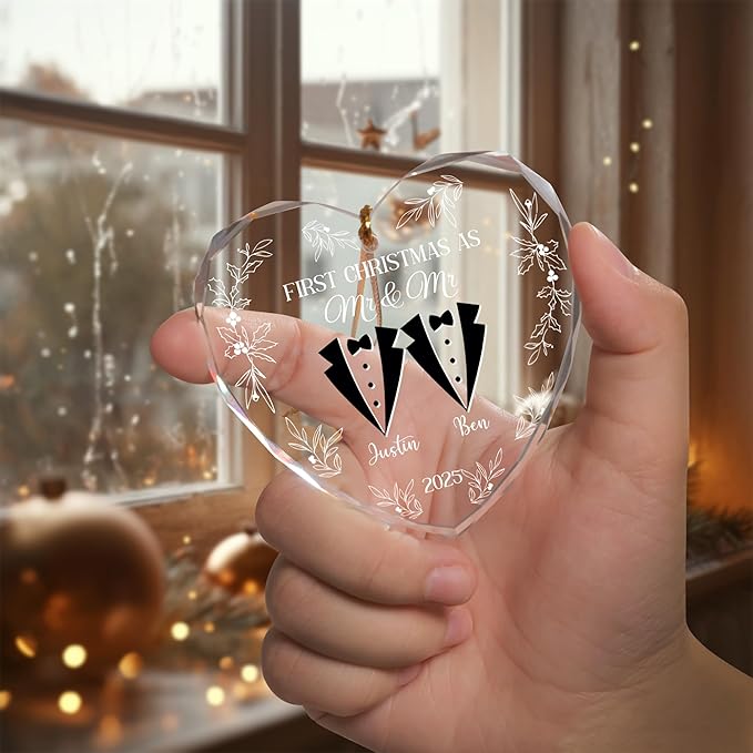 Personalized First Christmas Married Glass Ornament 2025 – Custom Mr and Mrs Photo Ornament – Personalized Wedding Gift with Picture Name Date – Couple Family Keepsake (HOTQ0912WE01C)