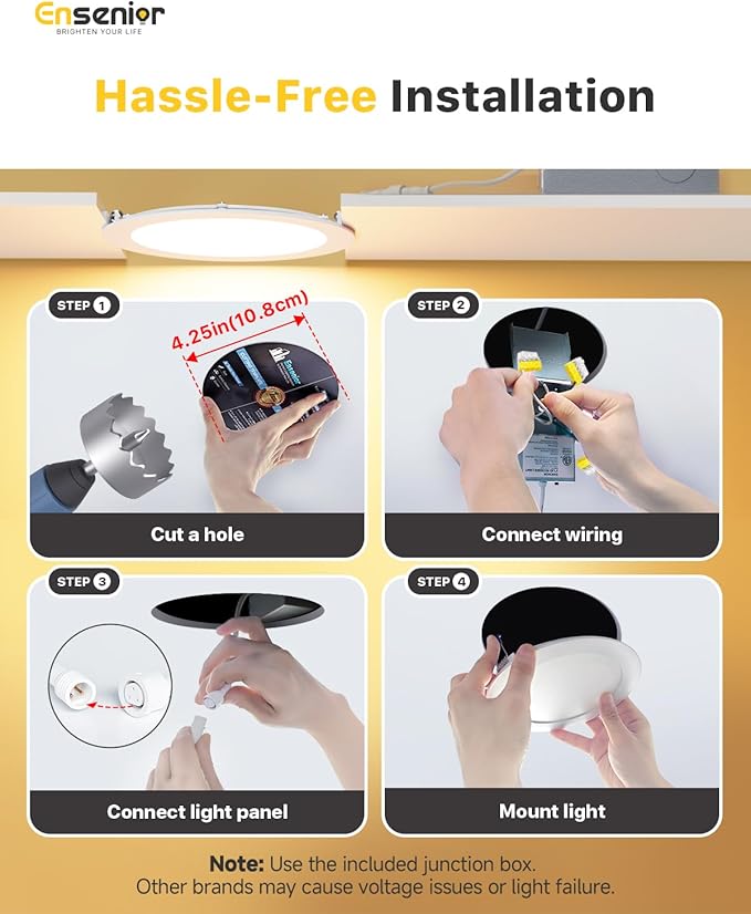 Ensenior 16 Pack 4 Inch LED Recessed Ceiling Light, Dimmable, 2700K-5000K 5CCT, 750LM 9W 120V, High Brightness Canless Wafer Downlight - ETL&FCC&IC