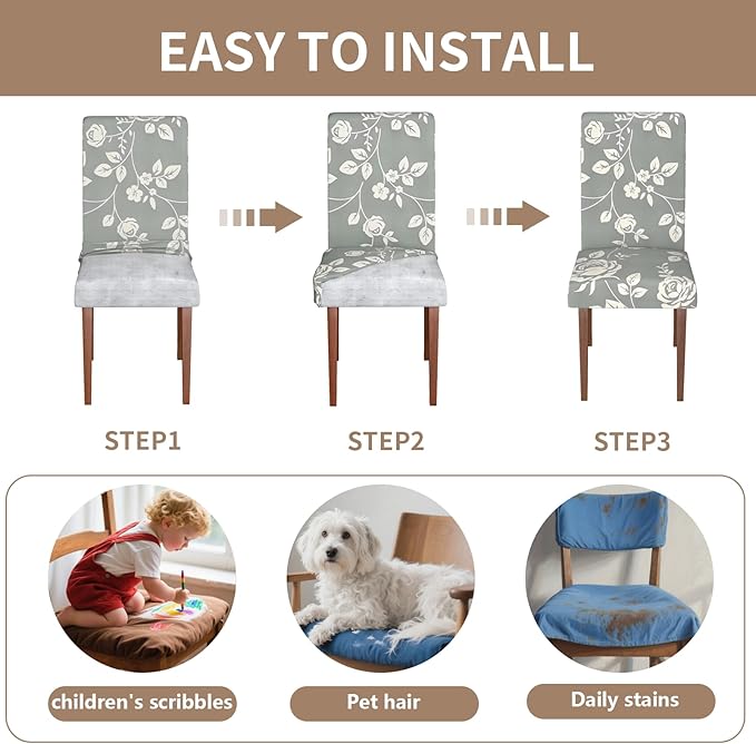 Stretch Dining Chair Covers Set of 2,Floral Print Chair Covers,Soft Removable Washable,Pet Friendly Furniture Protector,Universal Chair Slipcovers for Home, Kitchen,Ceremony Dining Room Seat