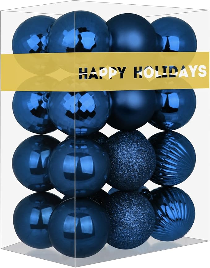 Navy Blue 1.6" Small Christmas Balls Christmas Tree Decoration Ornaments Shatterproof Hanging Balls for Birthday Halloween Holiday Wedding Decorations Set of 24pcs