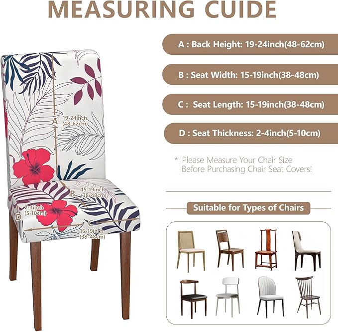 Stretch Dining Chair Covers Set of 6,Floral Print Chair Covers,Soft Removable Washable,Pet Friendly Furniture Protector,Universal Chair Slipcovers for Home, Kitchen,Ceremony Dining Room Seat