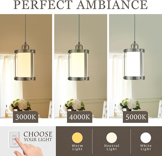 Brushed Nickel Pendant Lights Kitchen Island 3 Pack, Modern Kitchen Pendant Lighting Over Island with Milk Glass, Farmhouse Mini Hanging Light for Sink Dining Room, OS-3014-3PBN