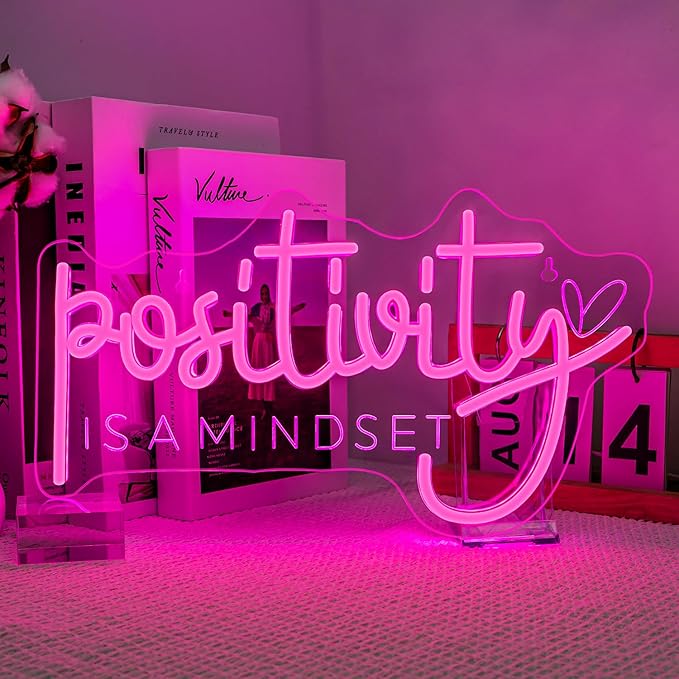Lucunstar Pink Neon Sign Positivity is a mindset Dimmable LED Inspirational Light Up Signs for Wall Decor USB Powered Neon Light for Home Room Office Gym School Classroom Pink Decor