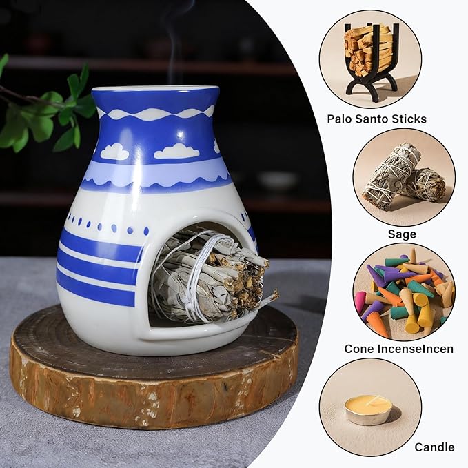 Handcrafted Palo Santo Burner – Hopi-Inspired Ceramic Incense Dish for Aromatherapy – Suitable for Sage, and Cone Incense – Ideal for Energy Cleansing, Yoga, Meditation, Zen, Altar Décor