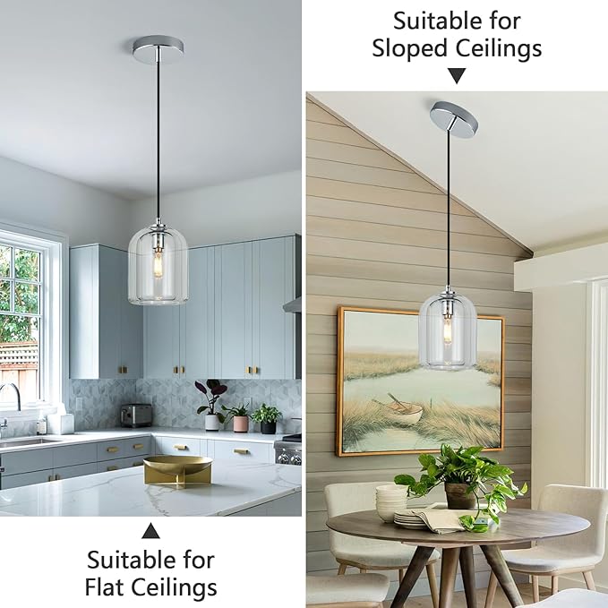 Modern Chrome Pendant Lights Kitchen Island Ceiling Chandelier Indoor Crystal Hanging Light Fixtures for Dining Room Kitchen Living Room Bedroom（1Pack）
