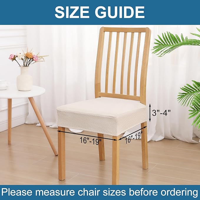 Smiry Waterproof Seat Covers for Dining Room Chairs Set of 2, Stretch Jacquard Removable Washable Chair Seat Slipcovers Protector, No Rear Covers, Beige