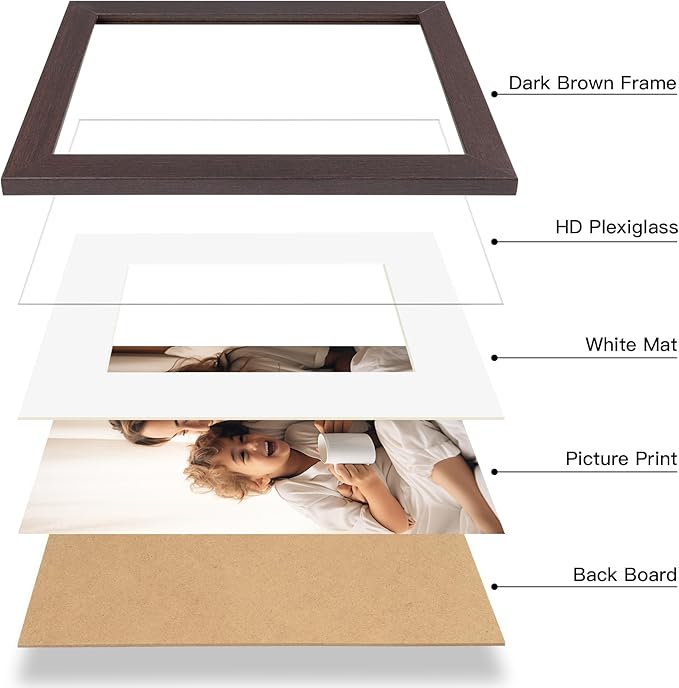 20x24 Picture Frame with Mat for 16x20 Set of 3, Dark Brown Wood Grain 20x24 Frame for Horizontal & Vertical Wall Mounting (3 Pack,Walnut)