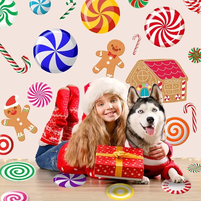 DIYDEC 70PCS Peppermint Floor Decals Stickers, Self-Adhesive Christmas Candy Party Wall Floor Stickers Decals for Christmas Floors Candy Land Decoration