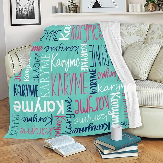 Personalized Blankets with Names Baby Gifts for Girls Boys Custom Soft Fleece and Sherpa Name Blanket for Kids and Adults Birthday for Daughter Son Granddaughter Grandson (Cyan)