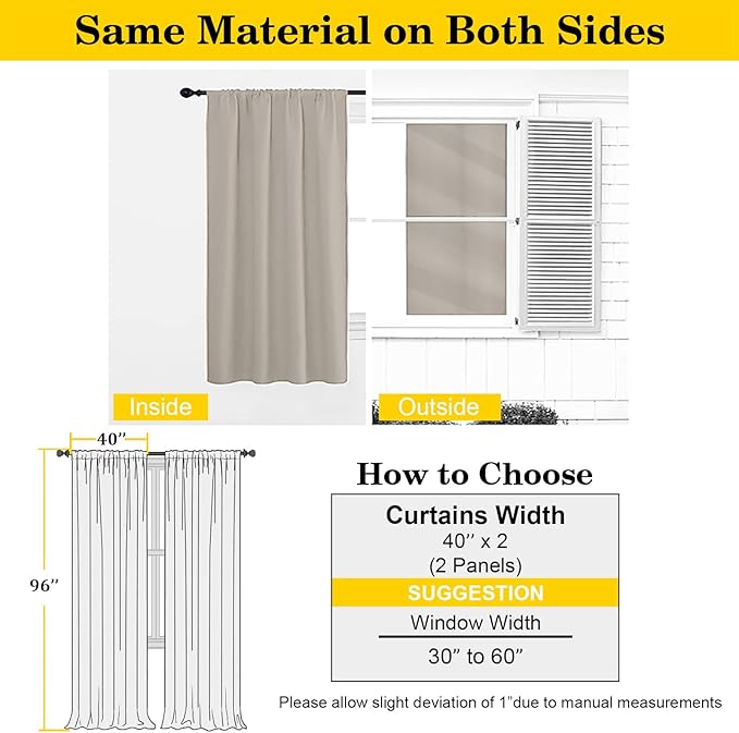 Stone Blackout Curtains for Bedroom Living Room 96 Inches Long 2 Panels, Soft Solid Room Darkening Thermal Insulated Window Treatments, Rod Pocket Curtain, Stone, Each 40" Wx96 L
