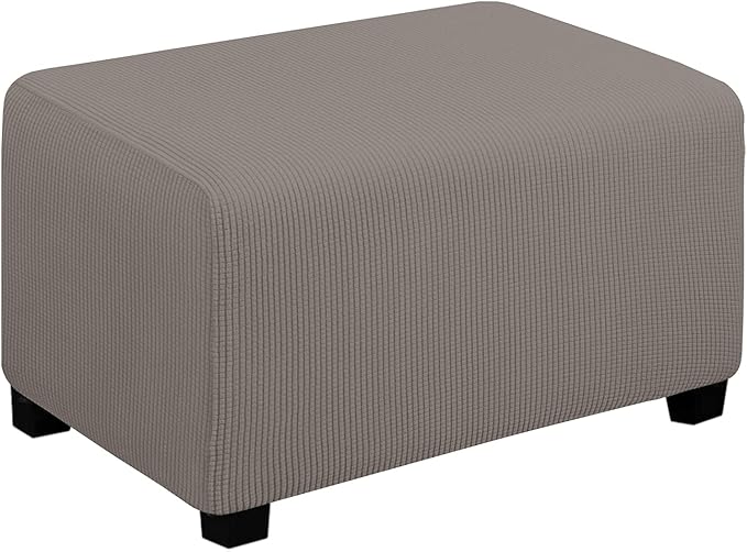 Easy-Going Stretch Ottoman Cover Folding Storage Stool Furniture Protector Soft Rectangle slipcover with Elastic Bottom(Ottoman Small,Taupe)