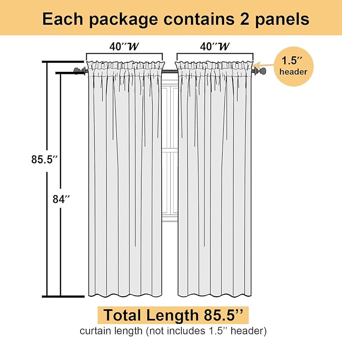 Lecloud Charcoal Grey Sheer Curtains 84 Inches Long 2 Panels, Voile Airy Light Filtering Curtains for Living Room Bedroom, Dual Rod Pocket Sheer Window Treatments Drapes, Each Panel 40" W x 84" L