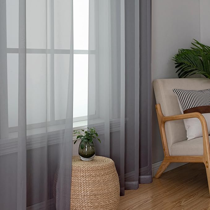 Lecloud Sheer Curtain Panels Set 96" Inches Long, Solid Voile Light Filtering Airy Curtains Window Treatment Drapes for Living Room, 2 Panels Elegant Bedroom Sheer Curtains, Charcoal Grey, 40" Wx96 L