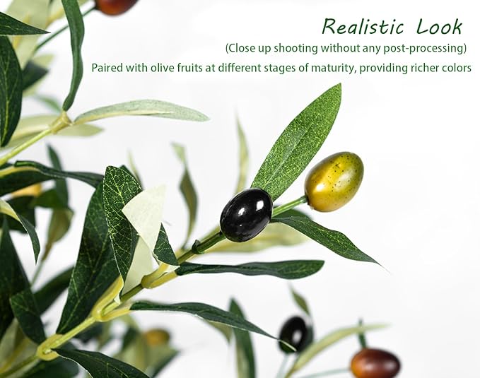 Olive Trees Artificial Indoor 6ft - Fake Olive Tree for Home Office Decor, Realistic Silk Leaves with Resin Trunk, Indoor Potted Faux Tree for Living Room, Hotel, Lobby, Large Plants Indoor Outdoor.