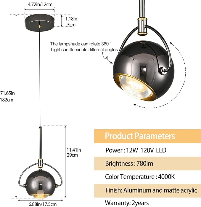 Modern Pendant Light, Black Pendant Lighting LED Dimmable, Adjustable Pendant Lights Kitchen Island Dinning Room,Bedroom,Bar, Kitchen Island Ceiling Hanging Light Fixtures(2-Pack)
