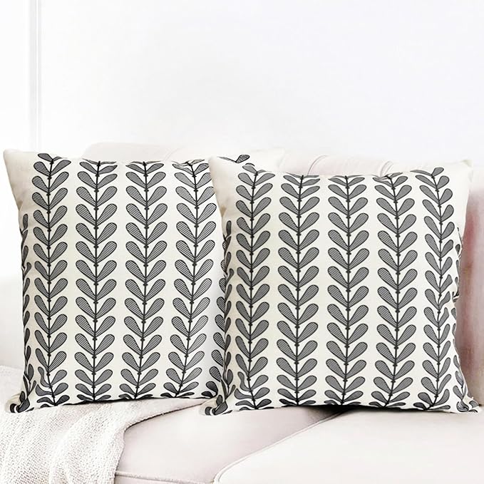 Decorative Throw Pillow Covers Set of 2 Black Pillow Covers 16x16 Inch Throw Pillow Cover Linen Pillowcase Modern Boho Farmhouse Outdoor Pillow Covers for Couch Sofa Bed Living Room