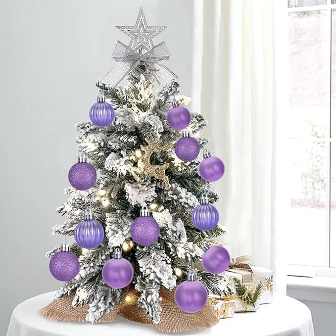 Small Size 28ct shatterproof Christmas Ball Ornaments in 4 Classic finishes for Christmas Tree Decoration (Lavender, 1.57“ Mini Size)