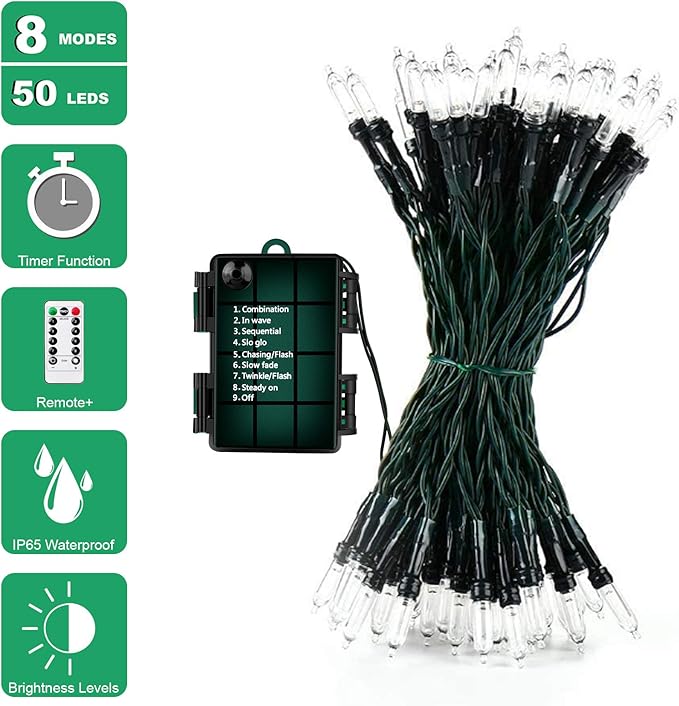 18ft Battery Operated String Lights,Outdoor String Lights Christmas Lights 50 Led String Lights with Remote Timer Waterproof for Indoor Outdoor Garden Party Christmas Decoration, Cool White