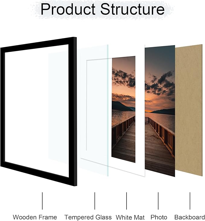 22x28 Picture Frame Set of 2, 22 x 28 Wood Poster Frames with Mat for 18x24, Wooden Photo Frames with Tempered Glass Cover for Wall Display,Black