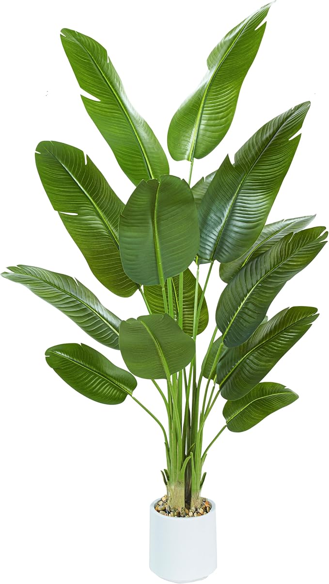 Bird of Paradise Artificial Tree 7ft Tall Faux Plant, Fake Banana Leaf Plant Indoor, Faux Palm Tree Faux Floor Plants Tropical Tree in Pot, Present for Friend Housewarming Decor