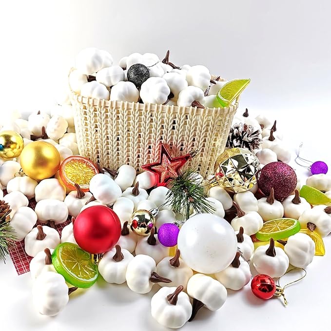 TIHOOD 20PCS Mini Artificial Pumpkins, Fall Harvest Simulation Pumpkins Decor Fake Fruit Home Decor for Halloween Thanksgiving Party Decorations (Multicolor)