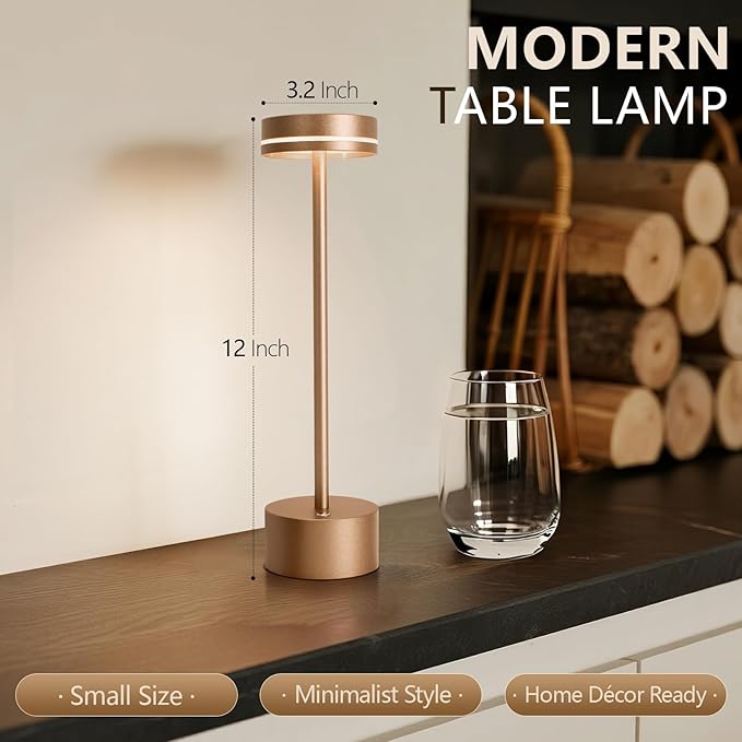 Cordless Table Lamp Rechargeable, Touch Desk Lamp - 5000mAh Battery, 3 Color Dimmable Led Light, Small Portable Aluminum Light for Outdoor/Patio/Dining/Tabletop/Bar/Office, Home Decor