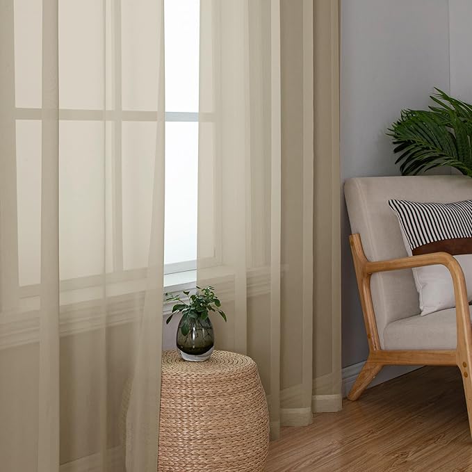 Lecloud Taupe Sheer Curtains 78 Inches Long 2 Panels, Elegant Light Filtering Voile Breathable Curtains, Solid Window Treatments with Dual Rod Pocket for Dining Room Bedroom, Each 42" W x 78" L