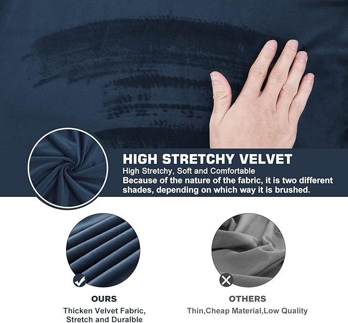 NeColorLife Square Ottoman Cover Velvet Ottoman Slipcover Thick Stretchable Footrest Stool Covers with Elastic Band for Oversized Ottoman (XX-Large Size,Navy Blue)