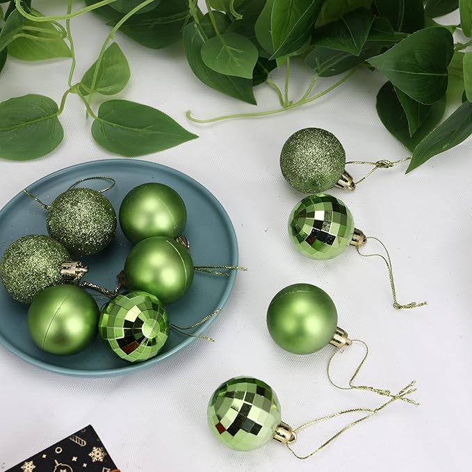 Aitsite 24ct Christmas Tree Ornaments Set 1.57 inches Mini Shatterproof Holiday Ornaments Balls for Christmas Decorations（DarkGreen）
