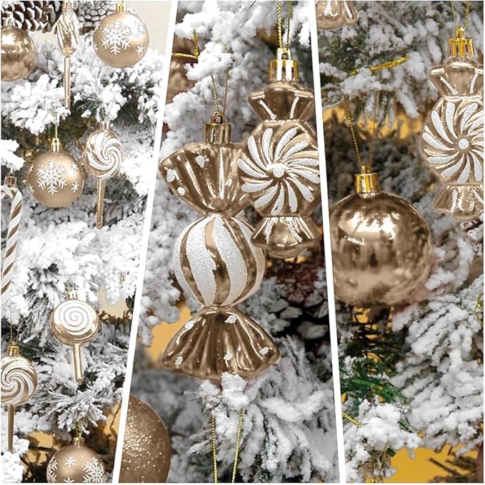 36 Pcs Christmas Ornaments, MOYEE Shatterproof Plastic Christmas Ornaments for Tree - Candy Cane Christmas Decorations Candies Christmas Ball Ornaments (Sliver)
