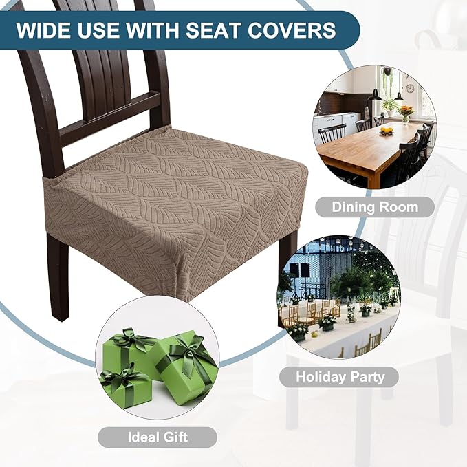 Removable and Washable Seat Covers for Dining Room Chairs Set of 2 - Waterproof Stretch Chair Seat Slipcovers, No Back Covers