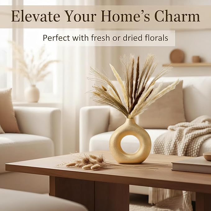 Modern Donut-Shaped Decorative Vases, Handmade Minimalist Boho ins Style, Modern Vase for Home Decor for Wedding Dinner Table Party Living Room Office Bedroom (Gold, Exra Large)