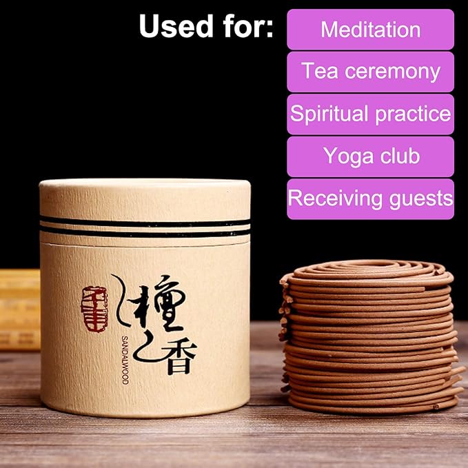 Sandalwood Coils Incense Natural 48 Pieces for Incense Holder Burner Home Decor Indoor Aroma 4 Hours