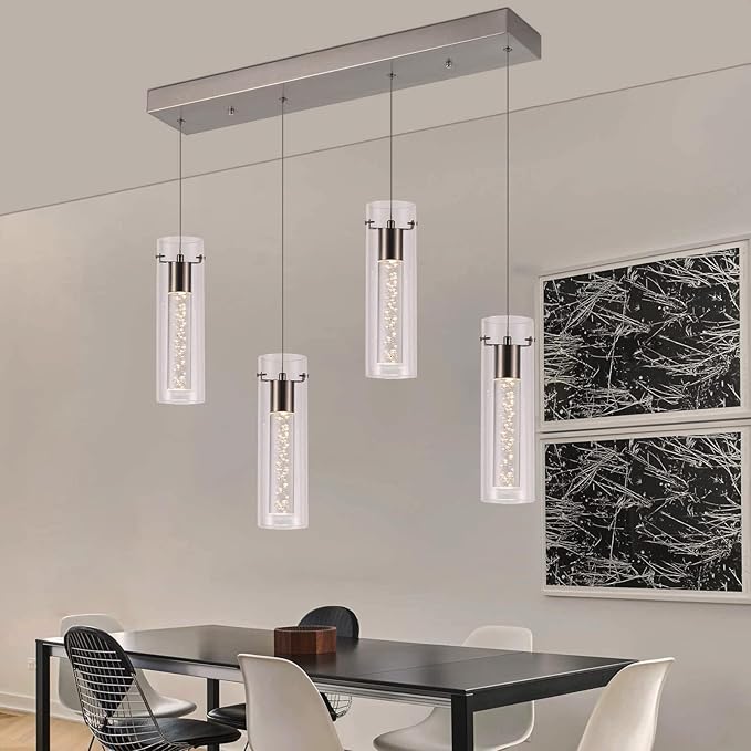 Pendant Lights Kitchen Island with Remote, 3000K-6000K Dimmable LED Brushed Nickel Pendant Light Fixtures, Modern Kitchen Pendant Lighting Over Island for Dining Room & Bar Counter