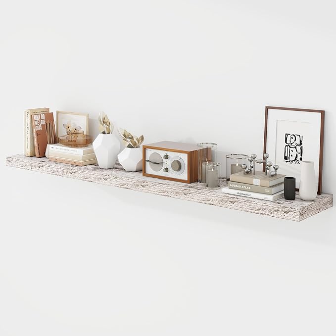 55 Inch Floating Shelves, 9.3" Deep Floating Shelf Wall Mounted, 55" Wall Shelves, Rustic Deep Bookshelf, Large Display Shelves & Storage Shelves for Bedroom, Living Room, Rustic, Set of 1